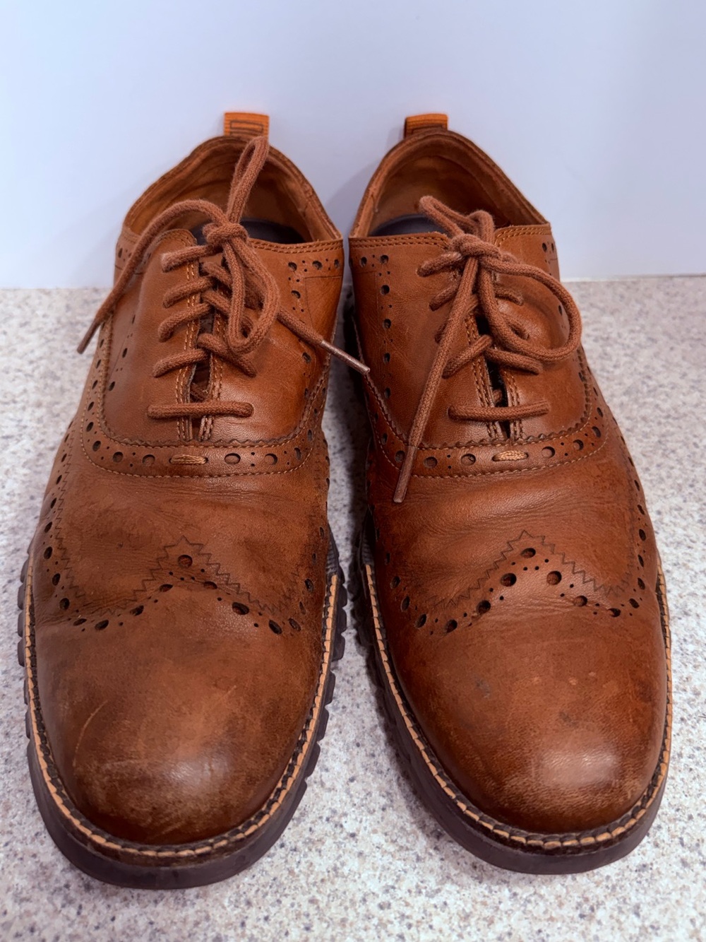 COLE HAAN ZeroGrand Leather Wingtip Oxfords - British Tan Men's Size 10M -C24964